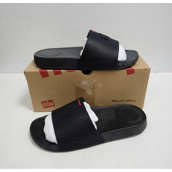 Fitflop Other - FitFlop iQushion Slides All Black Rubber Sandals DG8-090-050 Mens 7 Womens 9